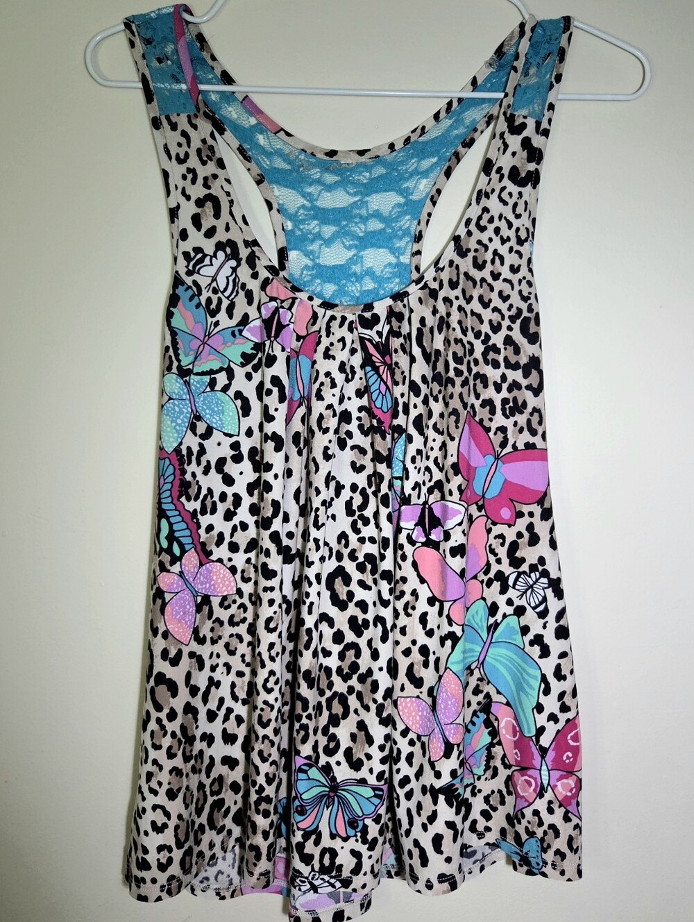 Y2K Butterfly & Leopard Print Tank - Pink & Turquoise